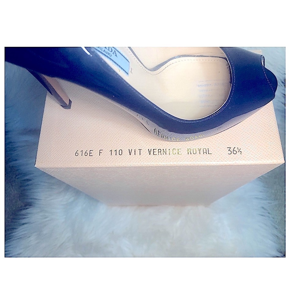 🌸 Prada Vernice Royal Blue Patent Leather Peep Toe - Picture 5 of 10